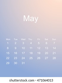 May 2017 - Calendar sheet in gradient background. Modern design wall calendar list. Vector illustration.