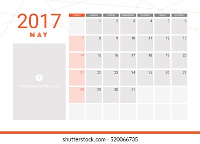 May 2017 calendar with space for picture