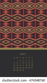 May 2017 calendar. Week starts from Sunday. Vector illustration. 