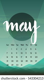 May 2017 creative vector calendar. Abstract landscape illustration on the background. Can be used as printed or screen images. A4 format. 