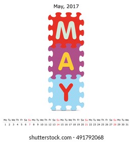 May 2017 puzzle calendar - vector illustration