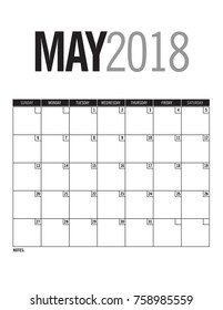 May 2018 - Blank calendar page with dates