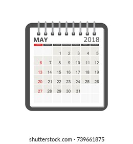 May 2018 calendar. Calendar notebook page template. Week starts on Sunday. Business vector illustration.