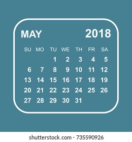 May 2018 calendar. Calendar planner design template. Week starts on Sunday. Business vector illustration.