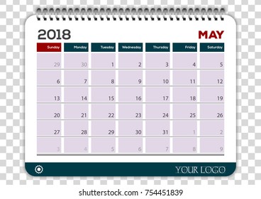 May 2018. Calendar planner design template. Week starts on Sunday. 