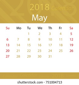 May 2018 calendar popular gold premium for business