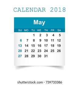 May 2018 calendar. Calendar sticker design template. Week starts on Sunday. Business vector illustration.