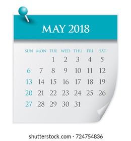 May 2018 calendar vector illustration, simple and clean design.