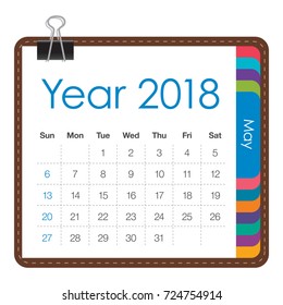 May 2018 calendar vector illustration, simple and clean design.