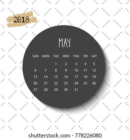 May 2018 calendar. Vector illustration.