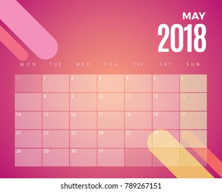 May 2018 Calendar. Vector schedule planner template design