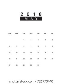 May 2018 desk calendar vector illustration, simple and clean design.