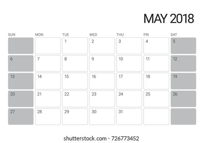 May 2018 desk calendar vector illustration, simple and clean design.