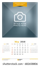 May 2018. Wall Calendar for 2018 Year. Vector Design Print Template with Place for Photo. Week Starts on Sunday