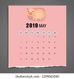 May 2019 calendar page. Vector illustration.
