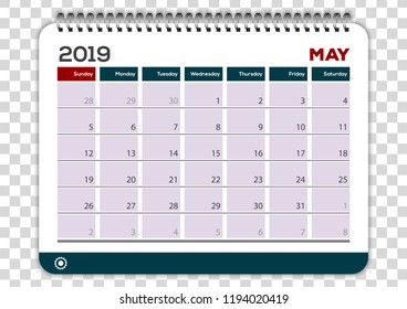 May 2019. Calendar planner design template. Week starts on Sunday. 