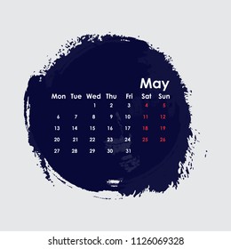 May 2019 Calendar Template.Starts from Monday.Vector illustration.