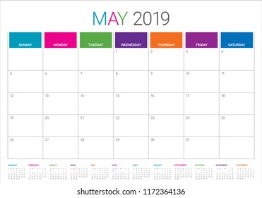 May 2019 desk calendar vector illustration, simple and clean design.