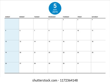 May 2019 desk calendar vector illustration, simple and clean design.