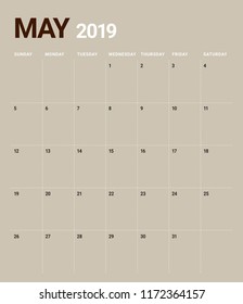 May 2019 desk calendar vector illustration, simple and clean design.