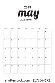 May 2019 desk calendar vector illustration, simple and clean design.
