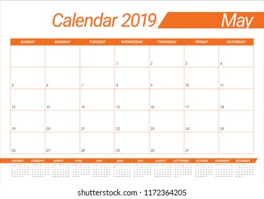 May 2019 desk calendar vector illustration, simple and clean design.