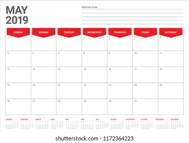 May 2019 desk calendar vector illustration, simple and clean design.