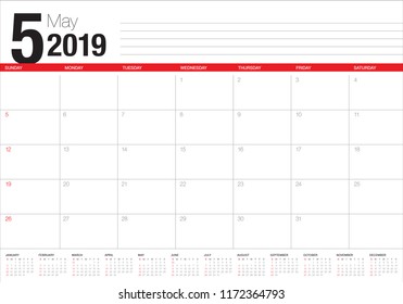 May 2019 desk calendar vector illustration, simple and clean design.