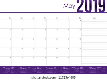 May 2019 desk calendar vector illustration, simple and clean design.