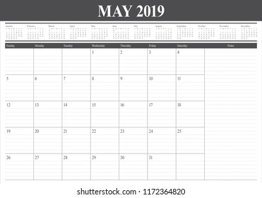 May 2019 desk calendar vector illustration, simple and clean design.