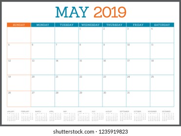 May 2019 desk calendar vector illustration, simple and clean design.