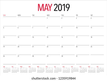 May 2019 desk calendar vector illustration, simple and clean design.