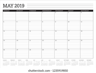 May 2019 desk calendar vector illustration, simple and clean design.