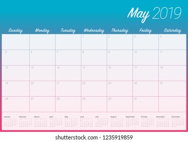 May 2019 desk calendar vector illustration, simple and clean design.