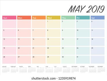 May 2019 desk calendar vector illustration, simple and clean design.