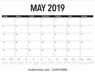 May 2019 desk calendar vector illustration, simple and clean design.