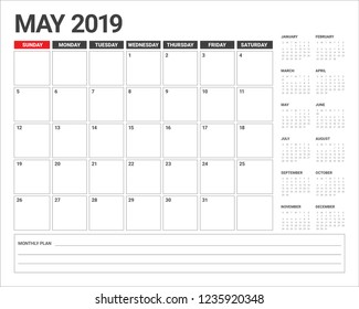 May 2019 desk calendar vector illustration, simple and clean design.