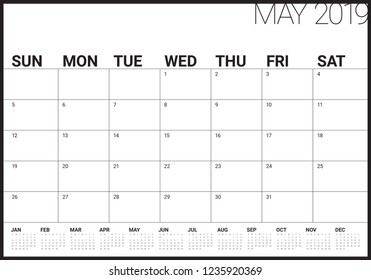 May 2019 desk calendar vector illustration, simple and clean design.