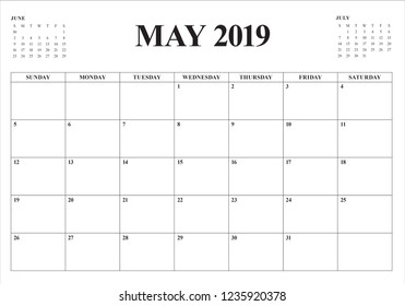 May 2019 desk calendar vector illustration, simple and clean design.