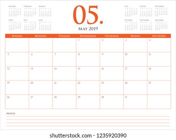 May 2019 desk calendar vector illustration, simple and clean design.
