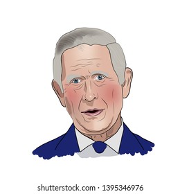 May 2019. Stylized Vector Portrait Of Prince Charles, Prince Of Wales