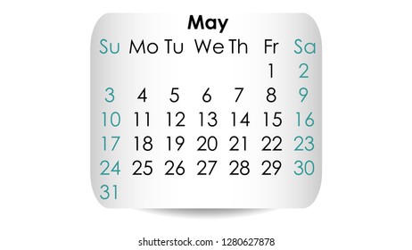 May 2020. Calendar 2020 vector design. Date on the curved stickers 