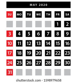 May 2020 calendar vector template