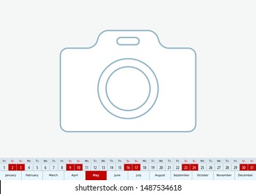 May 2020 for desk calendar, one line vector template calendar in English.