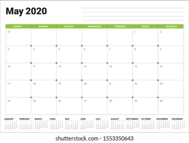 May 2020 desk calendar vector illustration, simple and clean design. 
