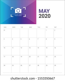 May 2020 desk calendar vector illustration, simple and clean design. 
