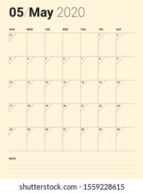 May 2020 desk calendar vector illustration, simple and clean design. 
