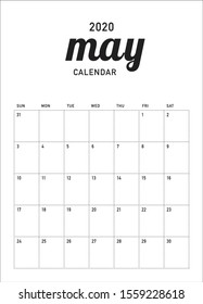May 2020 desk calendar vector illustration, simple and clean design. 
