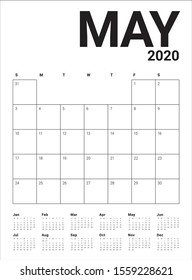 May 2020 desk calendar vector illustration, simple and clean design. 
