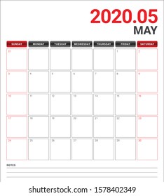 May 2020 desk calendar vector illustration, simple and clean design. 
